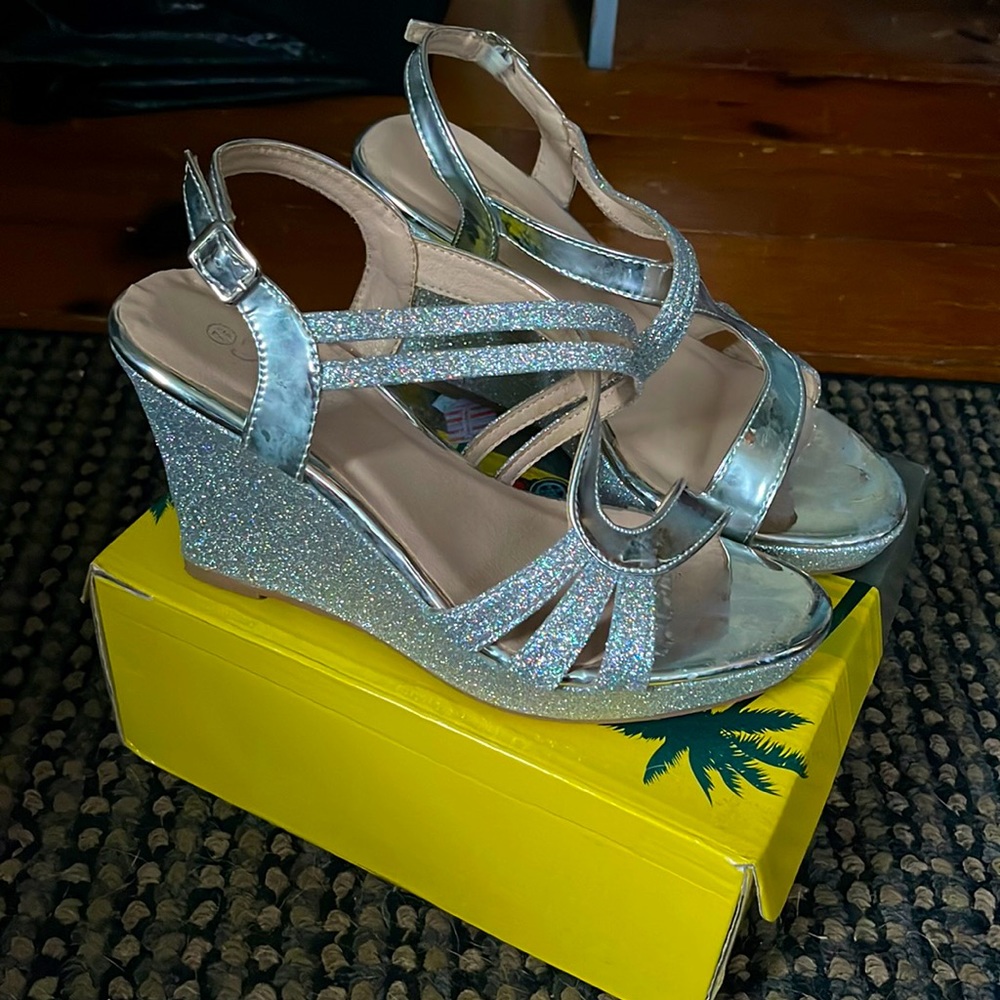 Silver glitter wedge heel
